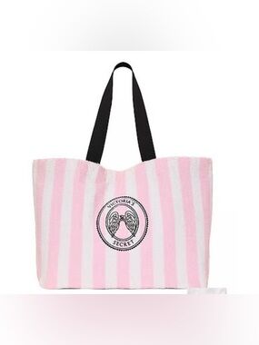 2 Victoria's Secret Pink and White Terry Striped Beach Towels